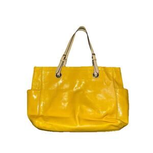 Michael Kors Yellow Tote Bag with Logo Charm, Inner Pockets, Gold Hardware